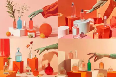 Cosmetic Bottle Mockup on Geometric Podiums