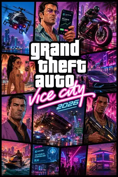 Vice City 2026 futuristic video game key art poster