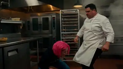 Pink-Haired Fighter vs Chef in Kitchen
