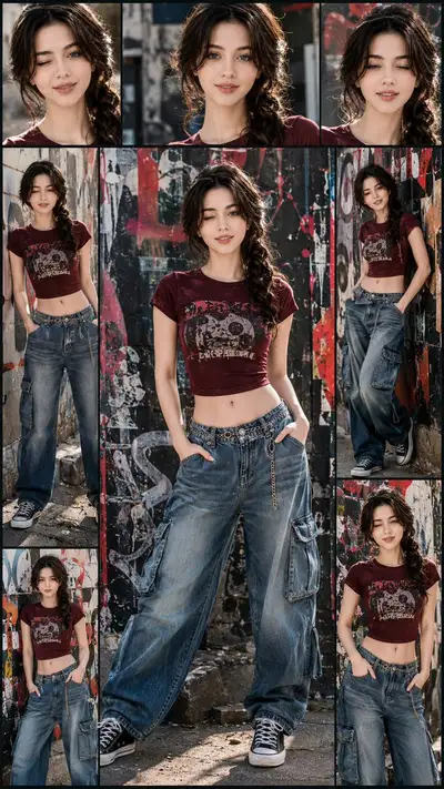 Urban streetwear collage portrait prompt with graffiti background