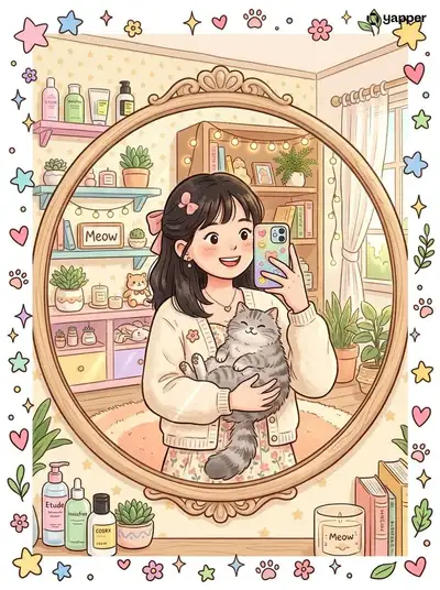Prompt de ilustração de garota fofa segurando gato em desenho animado