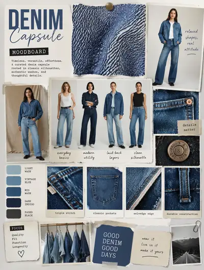Denim capsule collection moodboard collage