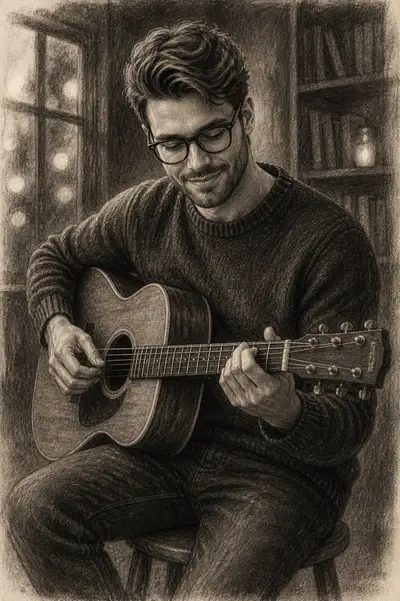Charcoal Guitarist Portrait