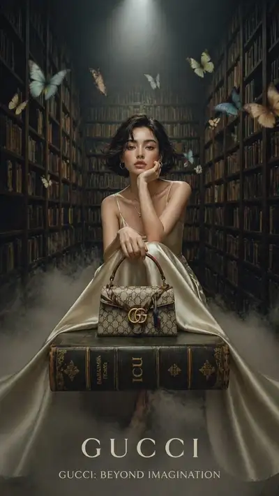Cinematic vintage library luxury fashion editorial