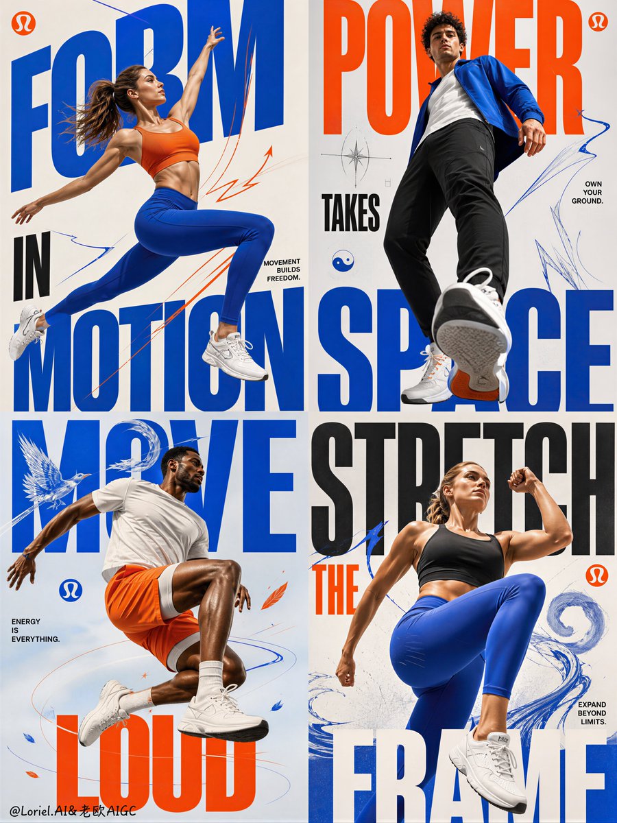 Four-panel athletic apparel campaign poster series
