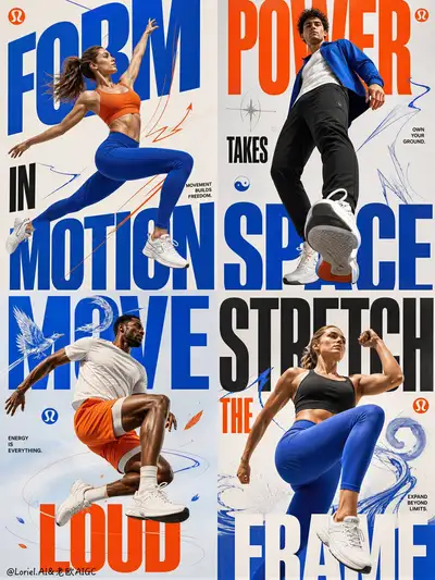 Four-panel athletic apparel campaign poster series