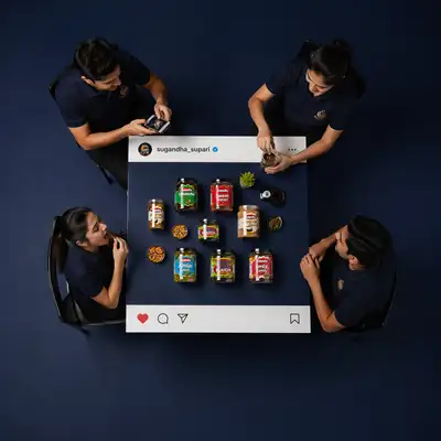 Top-down Instagram-style group table food shoot