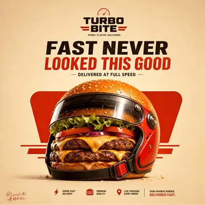 Póster Comercial de Casco-Hamburguesa Ultra Premium