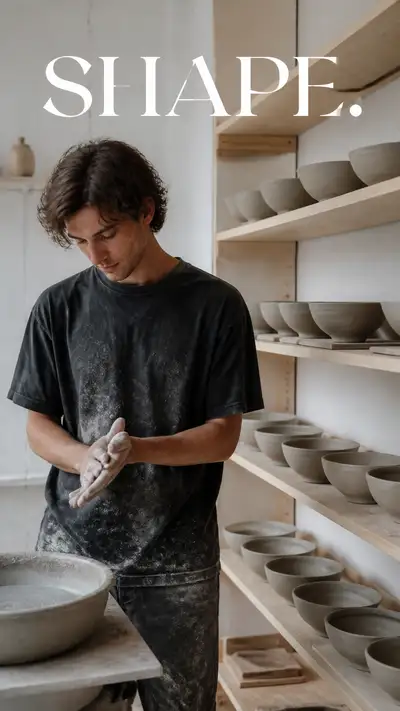 Campanha editorial de estúdio de um artista de cerâmica