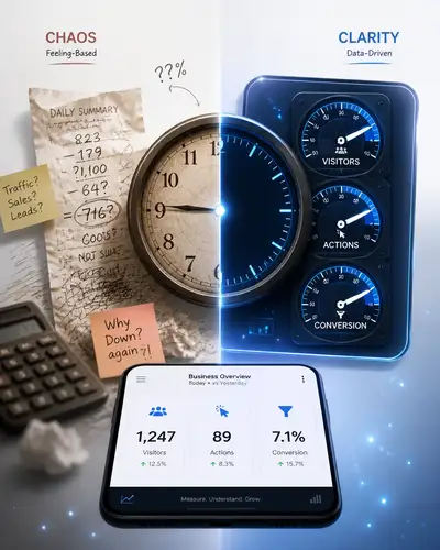Business analytics dashboard transformation concept illustration