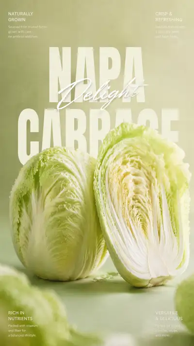 Premium magazine-style poster of a fresh cabbage with typography