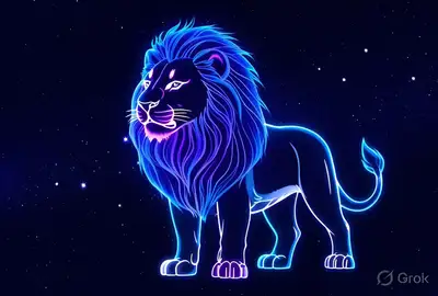 Neon Outline Lion in Starry Night Sky