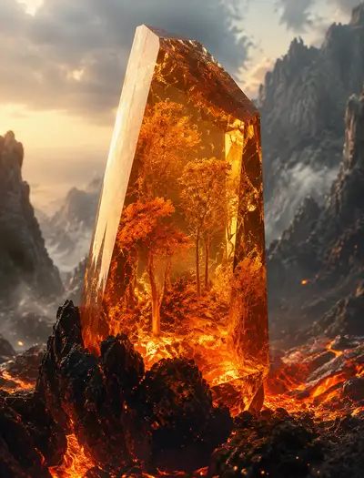 Paisagem de Floresta de Outono com Cristal Âmbar