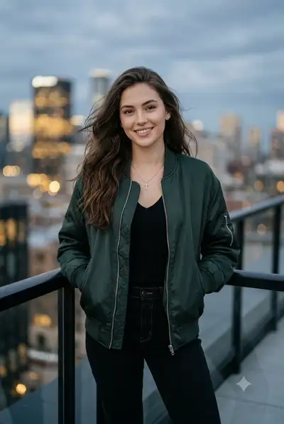 Cinematic Urban Rooftop Portrait Prompt
