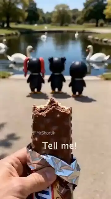 Chibi-Pinguin-Mädchen-Snack-Video am See, JSON-strukturierter Prompt