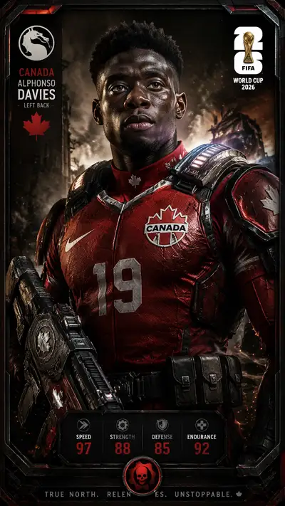 Canada mech-warrior poster: Alphonso Davies as Mortal Kombat fighter