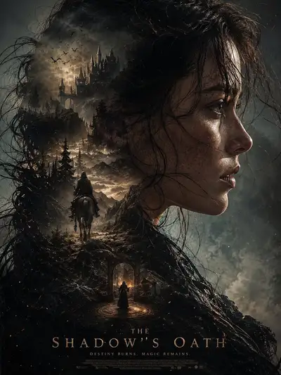 Dark fantasy double exposure movie poster portrait