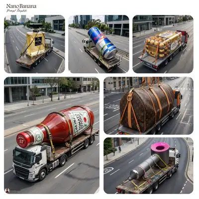 Oversized Product on Flatbed Truck Ad
