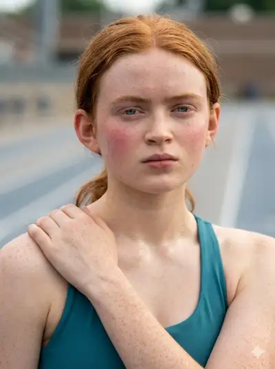 Photorealistic Female Runner Tying Shoelaces on Track