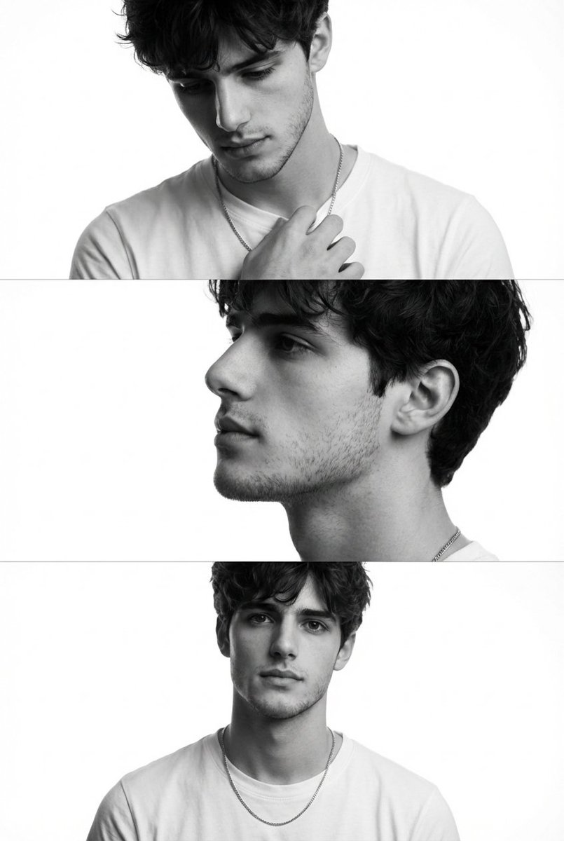 Minimalist Monochrome Fashion Editorial Triptych Portrait