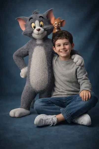 3D-Kino-Porträt eines Jungen mit Tom und Jerry