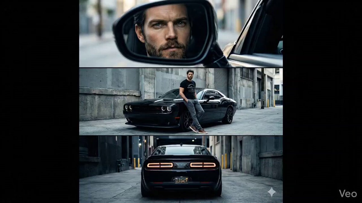 Cinematic Triptych Portrait with Car - Ultra-Realistic Movie Scene
