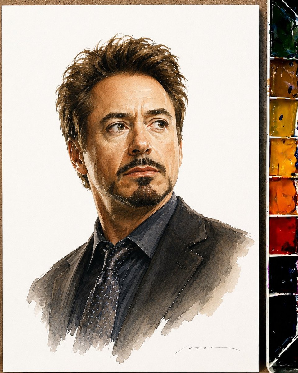 Watercolor caricature portrait of Hollywood faces (image model)