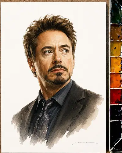 Aquarell-Karikaturporträt von Hollywood-Gesichtern (Bildmodell)