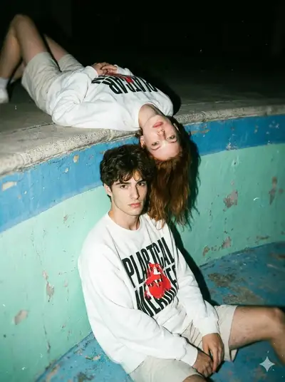 Ultra-realistisches Film-Modeshooting – Paarfotografie im Skate-Pool