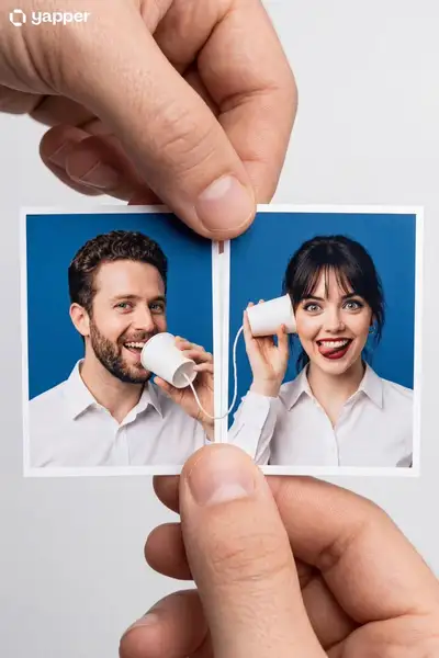 Passport photo string-phone concept portrait