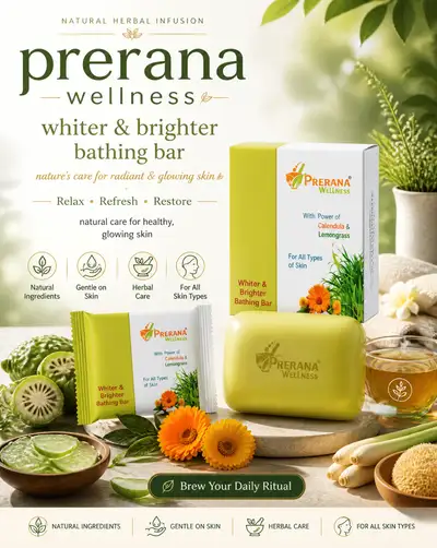 Prerana Wellness herbal bathing bar advertising poster