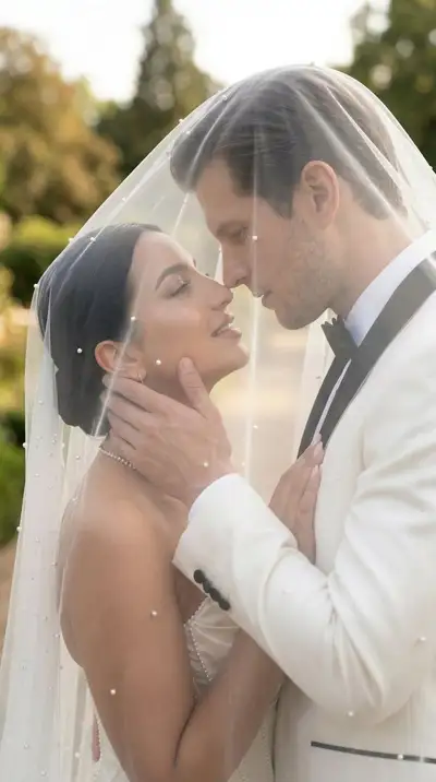 Cinematic Pre-Kiss Wedding Scene Under Veil