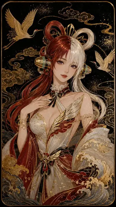 Maki-e lacquer style portrait set of four anime heroines