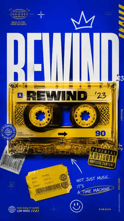 Retro Advertising Poster Featuring a Giant Cassette Tape
