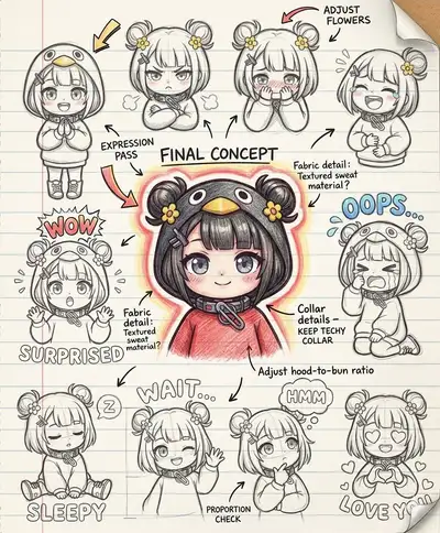 コミック風の落書き入り手描きノートスケッチイラスト