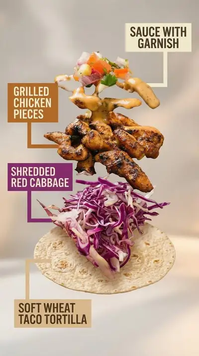Taco commercial photo plus exploded ingredient breakdown