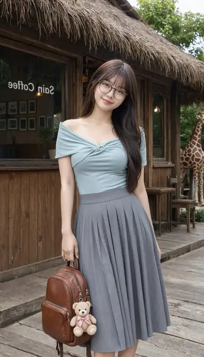 Young Woman at Rustic Coffee Shop