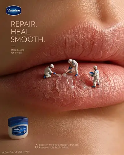 Concepto publicitario en miniatura de reparación macro de labios con Vaseline