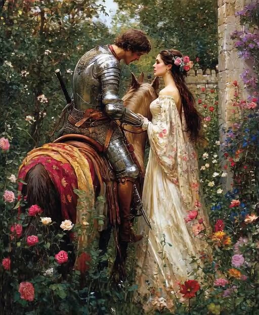 Pre-Raphaelite Knight and Lady Scene (Grok Imagine)