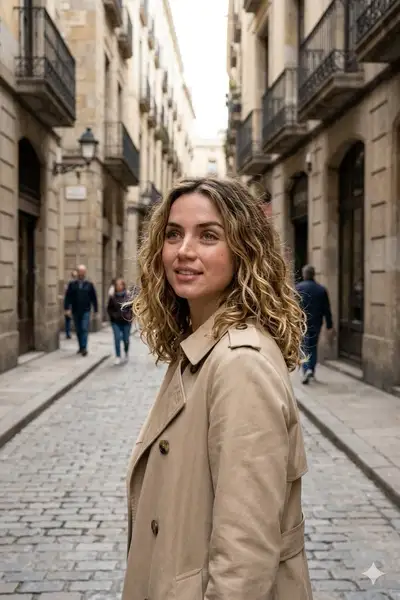 Cinematic Woman in European Street