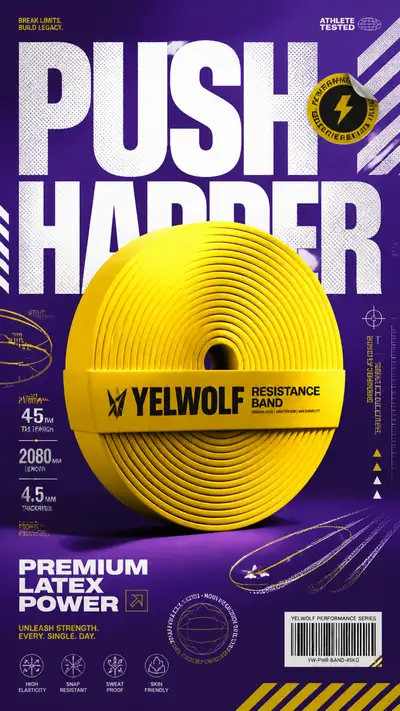 Bright Yellow Resistance Band Fitness Poster