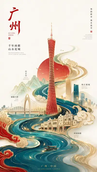 New Chinese minimalist style city poster for Guangzhou