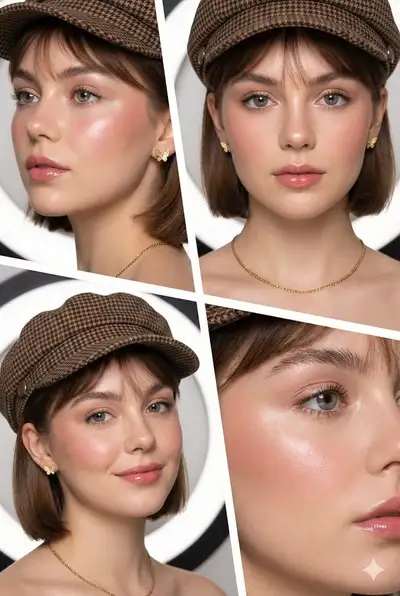 K-beauty style 4-panel editorial collage