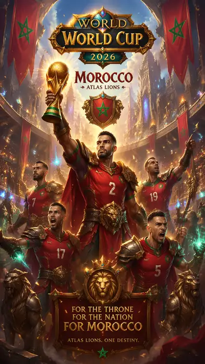 World of Warcraft style World Cup 2026 Morocco poster