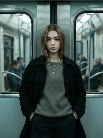 Cinematic subway portrait with moody teal lighting