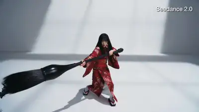 和服女子用毛笔召唤水墨猛虎与飞龙