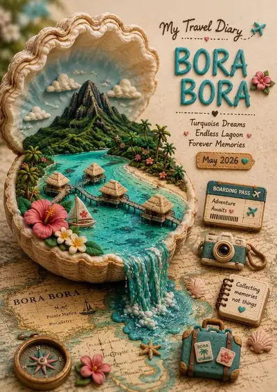 Reisetagebuch-Ton-Diorama-Poster-Vorlagenprompt