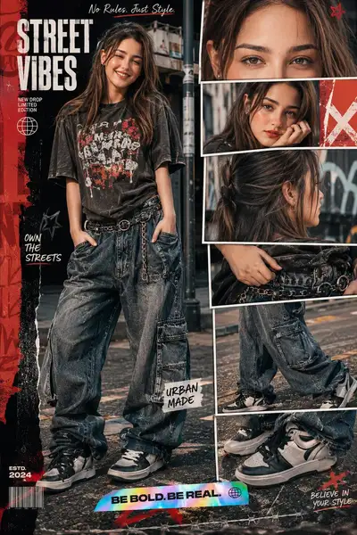Vertikales amerikanisches Streetwear-Plakat mit Mehrfach-Nahaufnahmen (GPT Image 2)