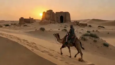 Cinematic Desert Traveler Drone Shot