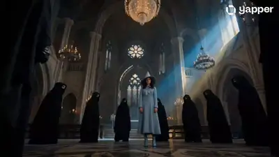 Duelo de brujas cinematográfico em uma catedral gótica com magia de borboletas, Seedance 2.0